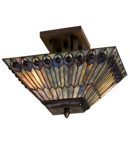 Semi Flush Mount Ceiling Light Fixtures 31191 - Tiffany Peacock Oblong 16 inch