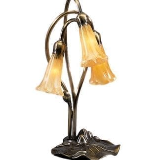 3 Light Tiffany Amber Pond Lily Lamp Mouth Blown Art Glass