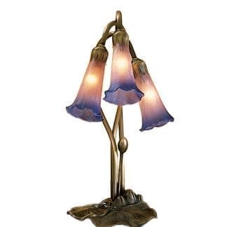 3 Light Tiffany Pink Blue Pond Lily Lamp Mouth Blown Art Glass