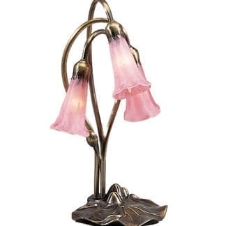 3 Light Tiffany Pink Pond Lily Lamp Mouth Blown Art Glass