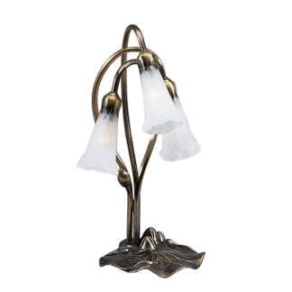 3 Light Tiffany White Pond Lily Lamp Mouth Blown Art Glass
