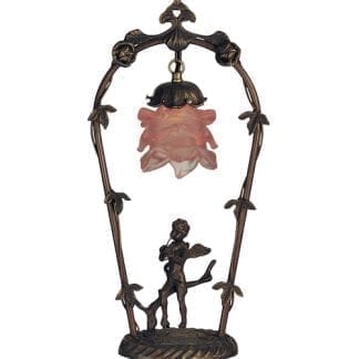 Victorian Cherub Mini Lamp 11518 - Pink Blown Glass Shade - 19" Tall