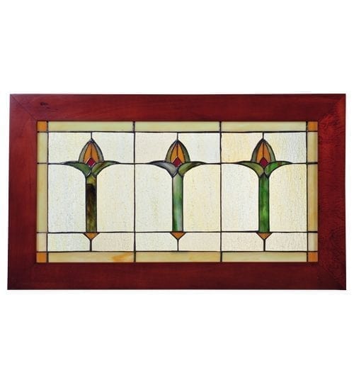 Arts Crafts Bud Trio Wood Frame Stained Glass Window