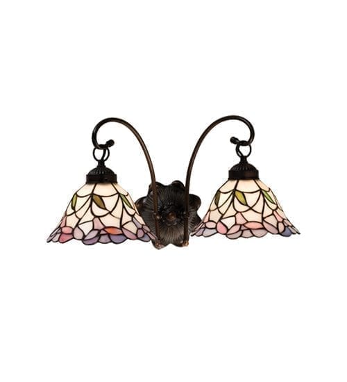 Bell Wall Sconce Swinging Two Lamp Floral Design Stained Glass