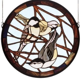 Bird Glass Art Meyda Original Backyard Friends Stained Glass Window