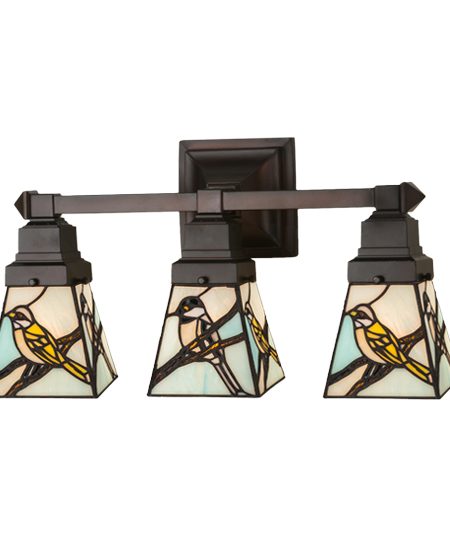 Bird Wall Sconce Three Lamp Vanity Lighting Tiffany Authentic Art Glass