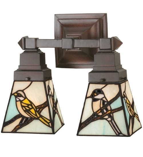 Bird Wall Sconce Two Lamp Tiffany Style Authentic Art Glass