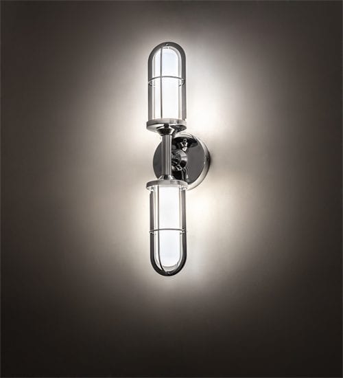 Caged Wall Sconce Chrome Finish Two Lamp Industrial Style Lighting