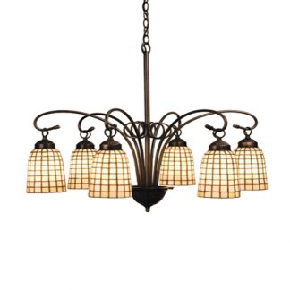 California Bungalow 6 Light Chandelier | Tiffany Style Beige Art Glass
