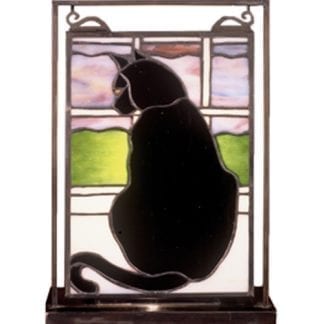 Cat Lovers - Cat in Window Lighted Mini Tabletop Stained Glass Window