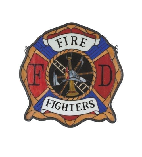Fireman's Shield Stained Glass Window Hand Crafted Meyda Tiffany