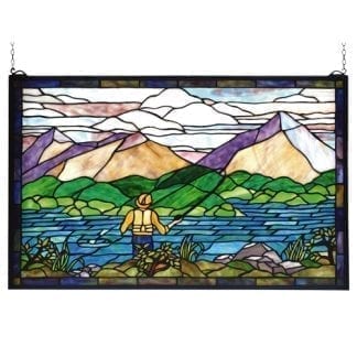 Fly Fishing Stained Glass Window Fisherman On A Turquoise River