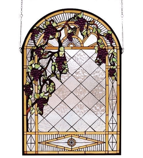 Grape Trellis Round Top Tiffany Style Stained Glass Window