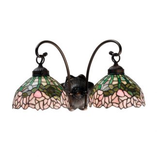 Hanging Wall Sconce 2 Lamp Cabbage Rose Tiffany Stained Glass Light