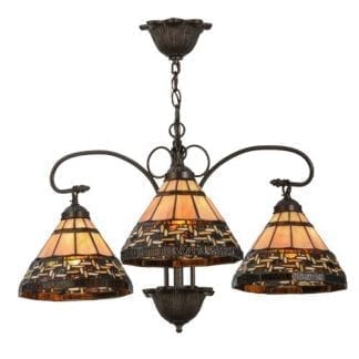 Tiffany Ilona 3 Light Chandelier | Knotwork Design Beige Rippled Glass