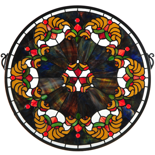 Middleton Victorian Style Stained Glass Round Medallion Hanging Window