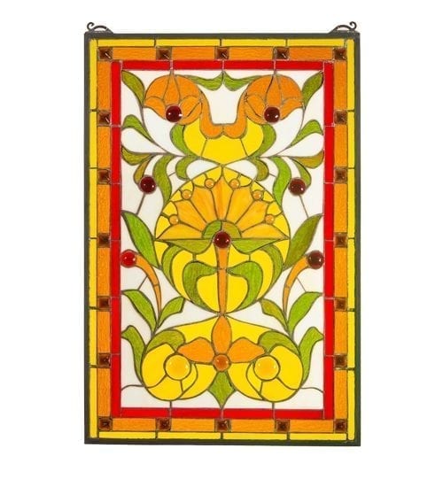 Piccadilly Stained Glass Window Yellow Flower With Willow Green Leaves