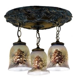 Pine cone 3 Light Hand Painted Flush Mount Ceiling Lamp