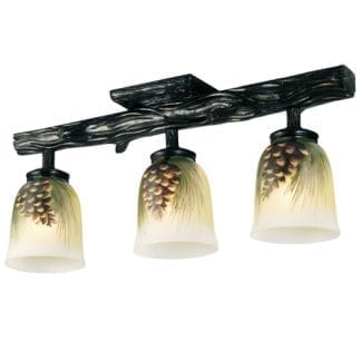 Pine Cone Semi-Flush Mount Lamp 3 Light Hand Painted 23" Long