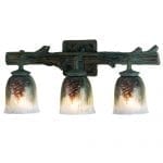 Pine Cone Wall Sconce Three Lamp Hand Painted Vanity Lighting
