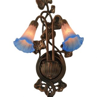 Pink Blue Pond Lily 2 Light Wall Sconce