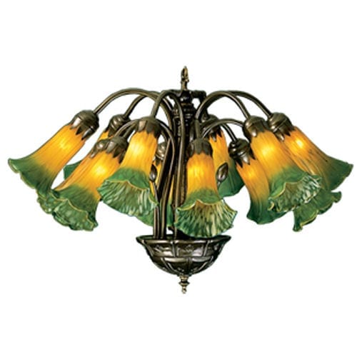 Pond Lily 12 Light Chandelier Green | Louis Comfort Tiffany Favrile Design