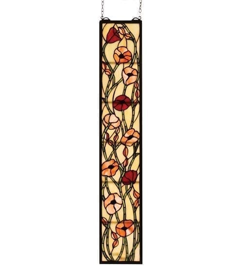Poppy Stained Glass Window Solid Antique Brass Framed