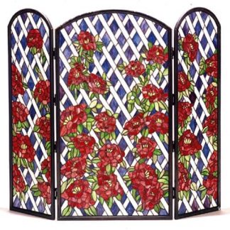 Red Rose Tiffany Style Fireplace Screen