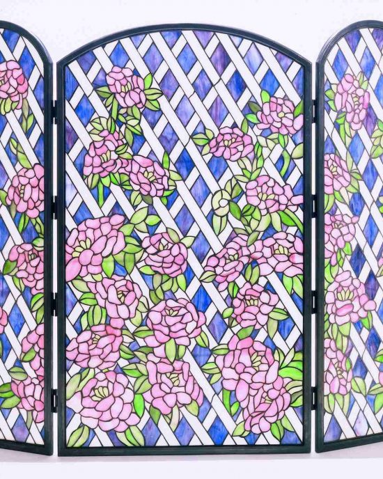 Pink Rose Tiffany Style Fireplace Screen
