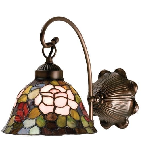 Rosebush Hanging Wall Sconce Single Lamp Tiffany Stained Glass Flower