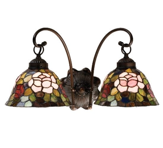 Rosebush Hanging Wall Sconce Two Lamp Tiffany Stained Glass Flower
