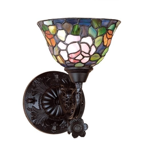 Rosebush Wall Sconce Single Lamp Tiffany Stained Glass Flower Lighting