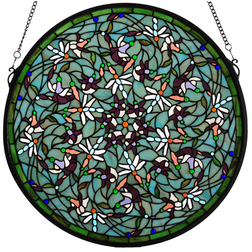 Round Dragonfly Stained Glass Window Green Sky Background