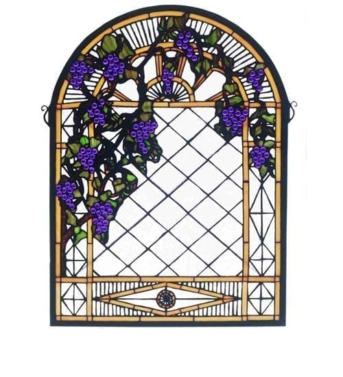 Rounded Top Stained Glass Window - Grape Diamond Trellis