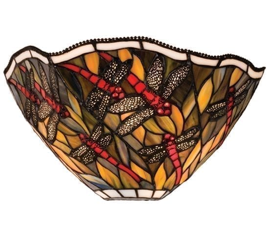 Spiral Dragonfly Wall Sconce With Tiffany Inspired Stain Glass Shade