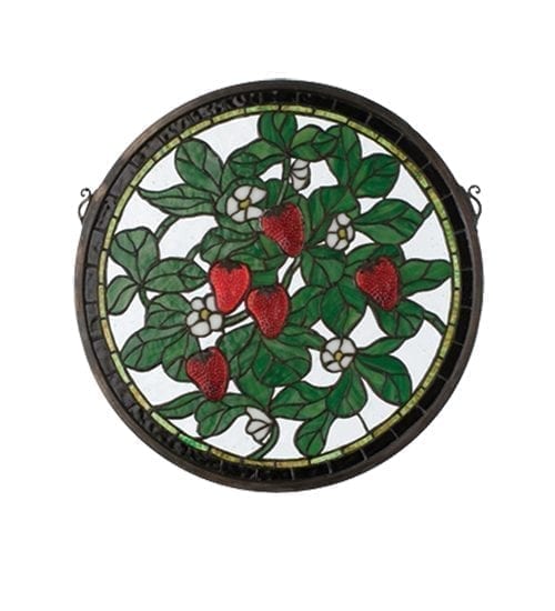 Strawberry Round Stained Glass Window Red Cast Glass Strawberries