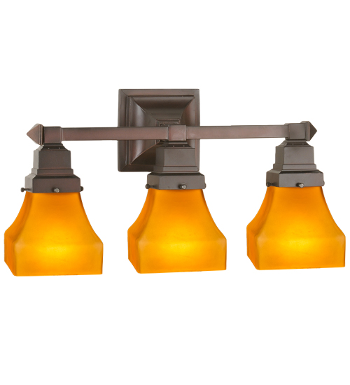 Three Light Bungalow Frosted Amber Wall Sconce or Vanity Lighting