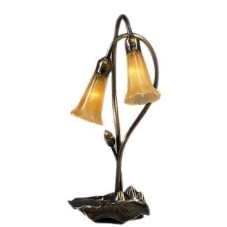 Tiffany Lily Pad Lamp Amber Glass 2 Light