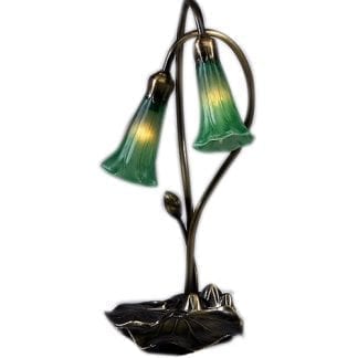 Tiffany Lily Pad Lamp Green Glass 2 Light