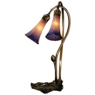 Tiffany Lily Pad Lamp Pink Blue Glass 2 Light