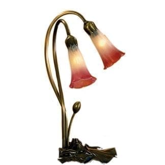 Tiffany Lily Pad Lamp Pink White Glass 2 Light