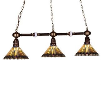 Tiffany Peacock 3 Light Stained Glass Hanging Island Lamp