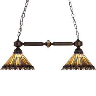 Tiffany Peacock Stained Glass Hanging Island Lamp