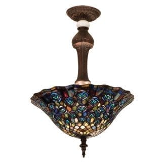 Tiffany Peacock Feather Semi Flush Mount Ceiling Light