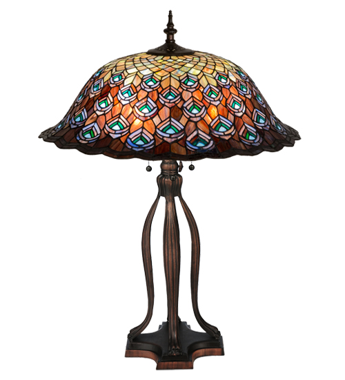 Tiffany Peacock Feather Table Lamp Stained Glass Lighting Decor