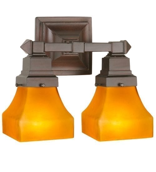 Two Light Bungalow Frosted Amber Wall Sconce or Vanity Lighting