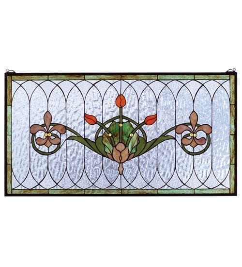 Victorian Cathedral Style Stained Glass Tulips Hanging Window Panel