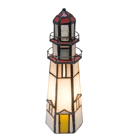 Stained Glass Lighthouse Mini Lamp 20536 - Marble Head - 9" Tall