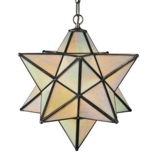 Moravian Star Light Pendant Clear Hand Made Tiffany Glass Lighting for kitchen, bathroom, dining room, living room, bedroom, entryway, home office, study.