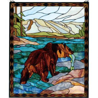 Art Glass Windows Grizzly Bear Tiffany Style Home Decor